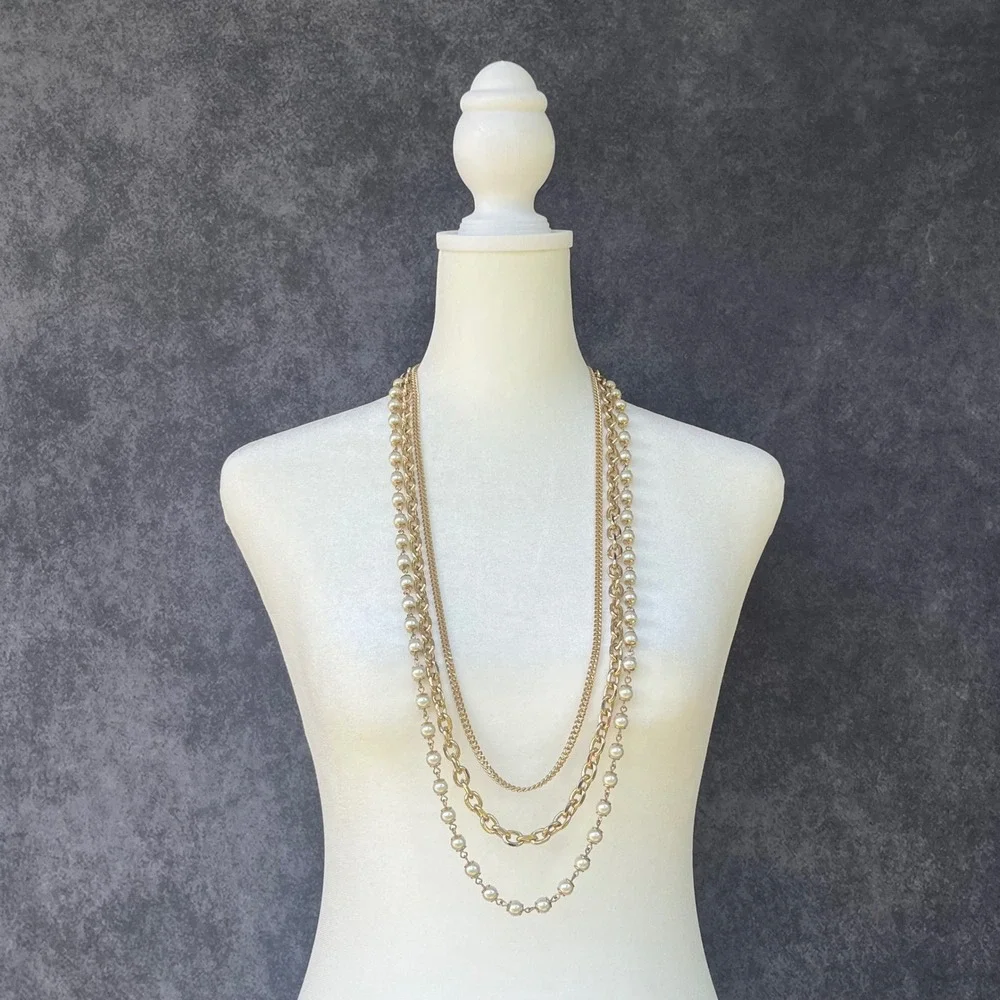 Ann Taylor NEW Gold Tone Multi Strand Layered Necklace Classic Timeless Glam